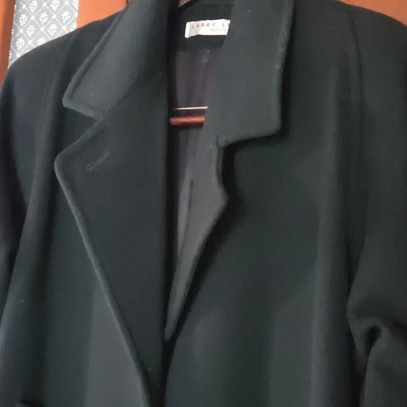 VTG Green Larry Levine Long Wool Coat Petite Size 4 Gorgeous - Picture 7 of 11